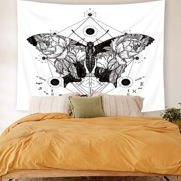 Tapestry Butterfly Black and White Fabric Wall Hanging Art Decor - Picture 3 of 4